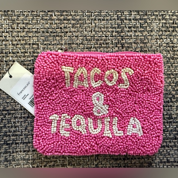 Francesca's Collections Handbags - Hot Pink 💖💖 Beaded “Tacos & Tequila” Coin Pouch | Francesca’s NWOT